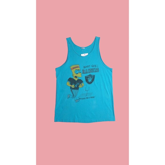 1990s Bootleg BART SIMPSON RAIDERS Blue Tank Top T-Shirt. Medium-Large. AS IS - Picture 1 of 10